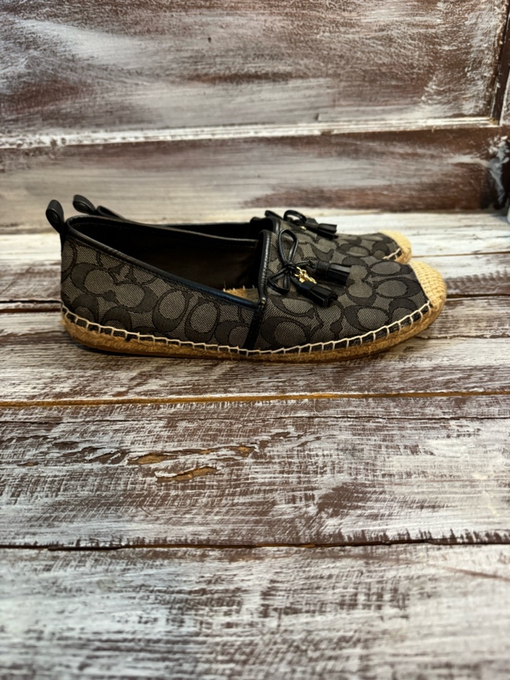 Coach Monogram Canvas Espadrille Flats - Black & Tan - Picture 3 of 5